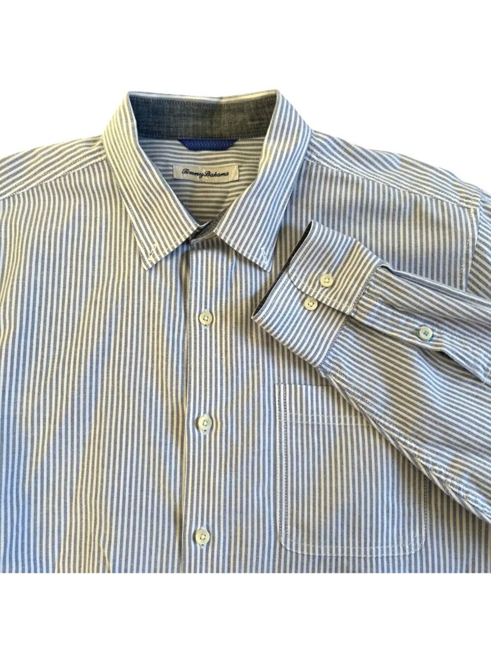 Tommy Bahama Mens Sz L Striped Button-Up Dress Shirt Long Sleeve Blue & White